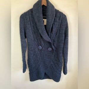 Vertigo Paris Navy Blue Mohair Wool Blend Cable Knit Shawl Cardigan Sweater‎ S